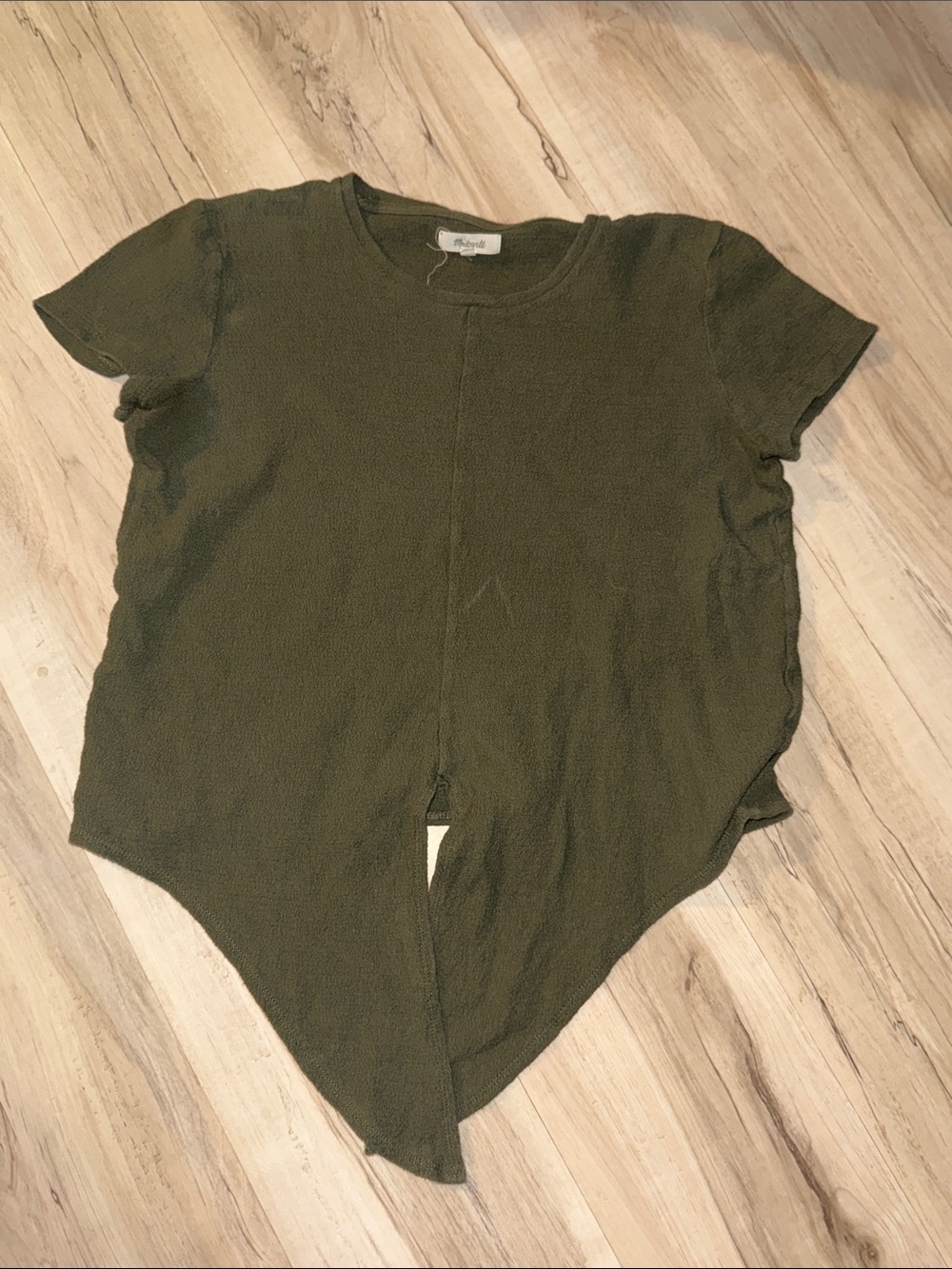 Madewell Olive Green Short Sleeve Handkerchief Hem Top
